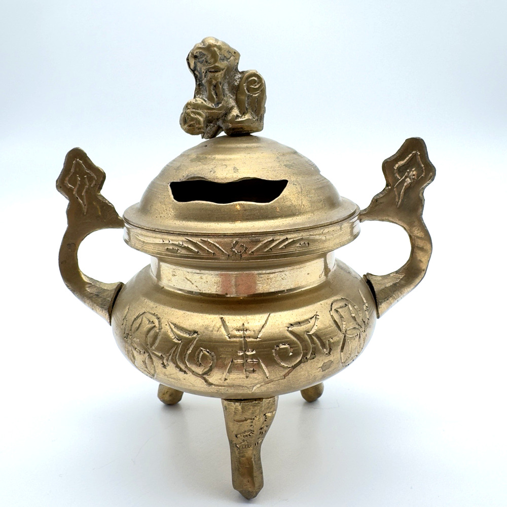 Vintage Brass Incense Burner Chinese Foo Dog With Lid